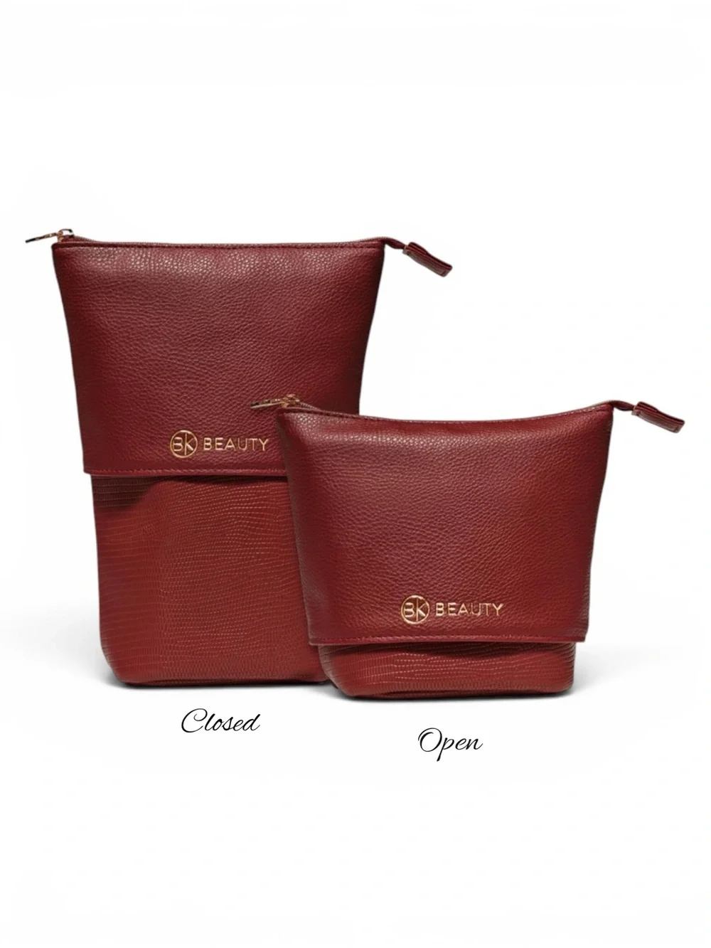 NWT BK Beauty Standup Brush Holder Travel Makeup Bag Burgundy Vegan Leather Case